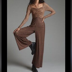 Hutch Anthropologie brown long sleeve groovy jumpsuit soft size S